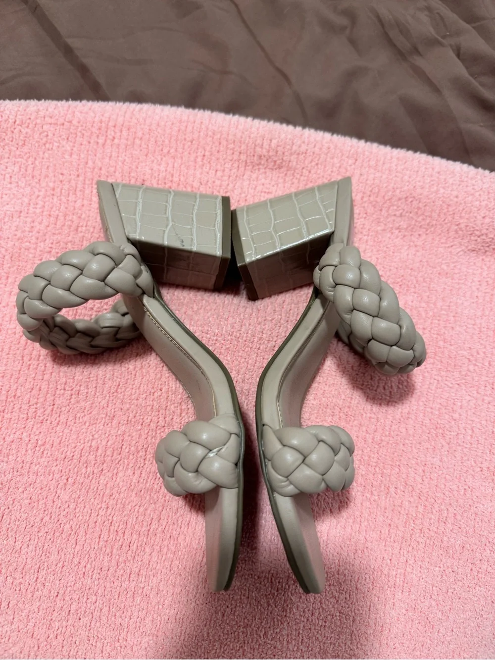 DV by Dolce Vita Beige Braided Double-Strap Heeled Slides